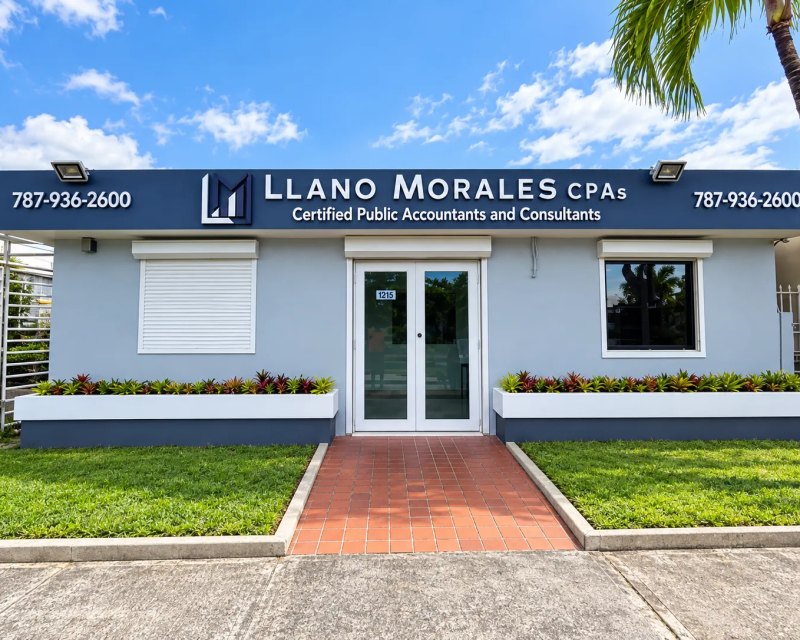 Llano Morales CPAs facade sign with name and phone numbers above the entrance