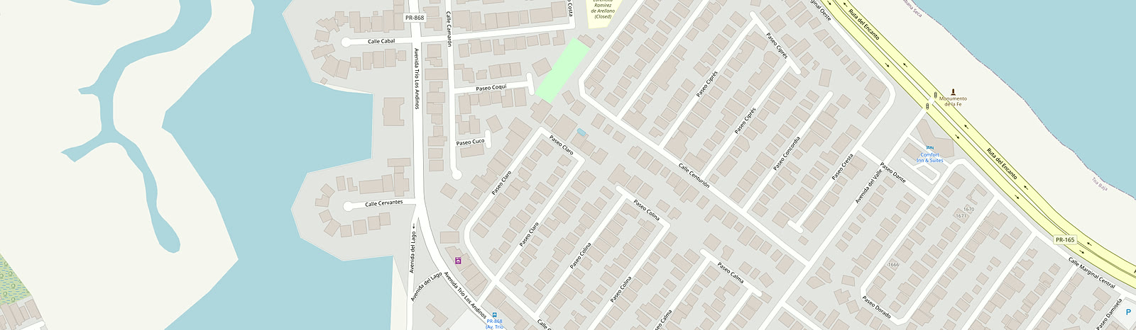 Mapa de Levittown, Toa Baja, con la ubicación de CompuSigns en la esquina de Calle Cervantes y el Boulevard