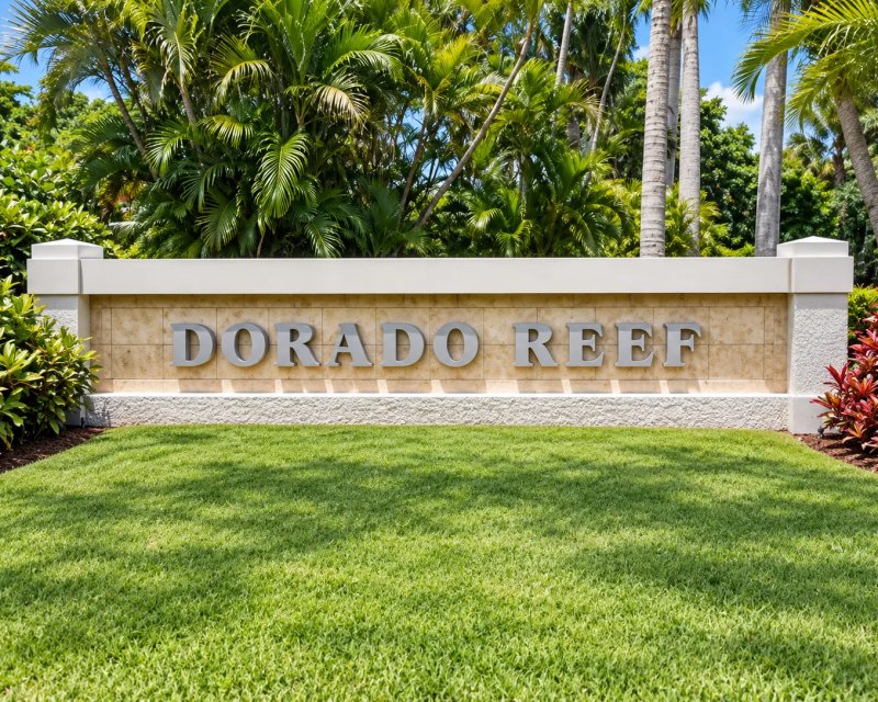 Dorado Reef monument sign with dimensional letters on the entrance wall